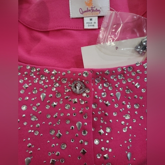 Quacker Factory Hot Pink Cardigan with Crystals and Studs Size Medium NWT - Picture 2 of 6